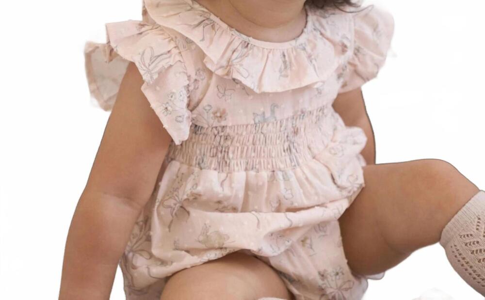 NEW ELEGANT BABY fleur de provence smocked bubble in pink
